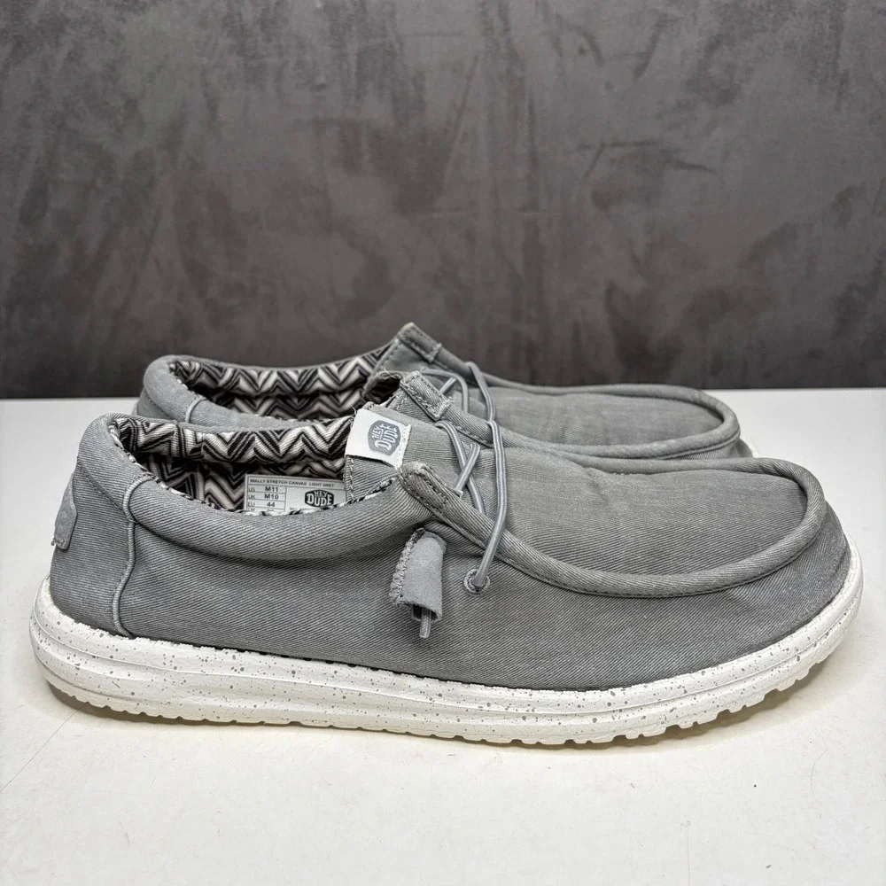 Hey Dude Wally Stretch Canvas Mens Size 11 Light Grey Slip On Loafer 40700-007
